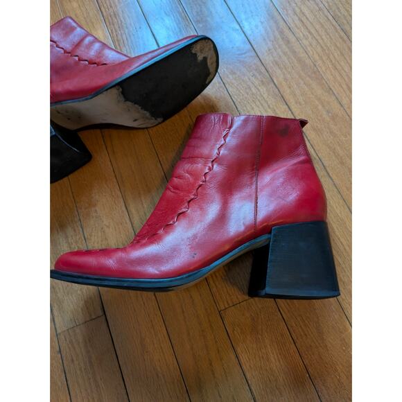 Vintage Y2K Red Leather Chunky Platform Boots Square Toe Size 9 US - Picture 2 of 7